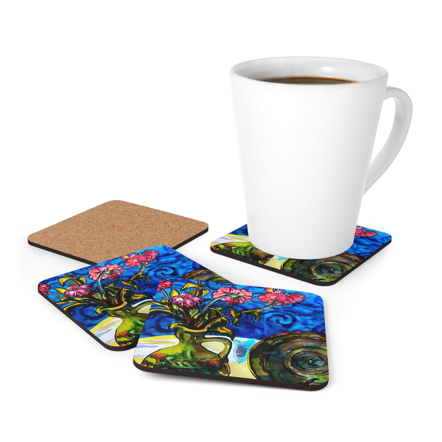 Corkwood Coaster Set - Green Vase
