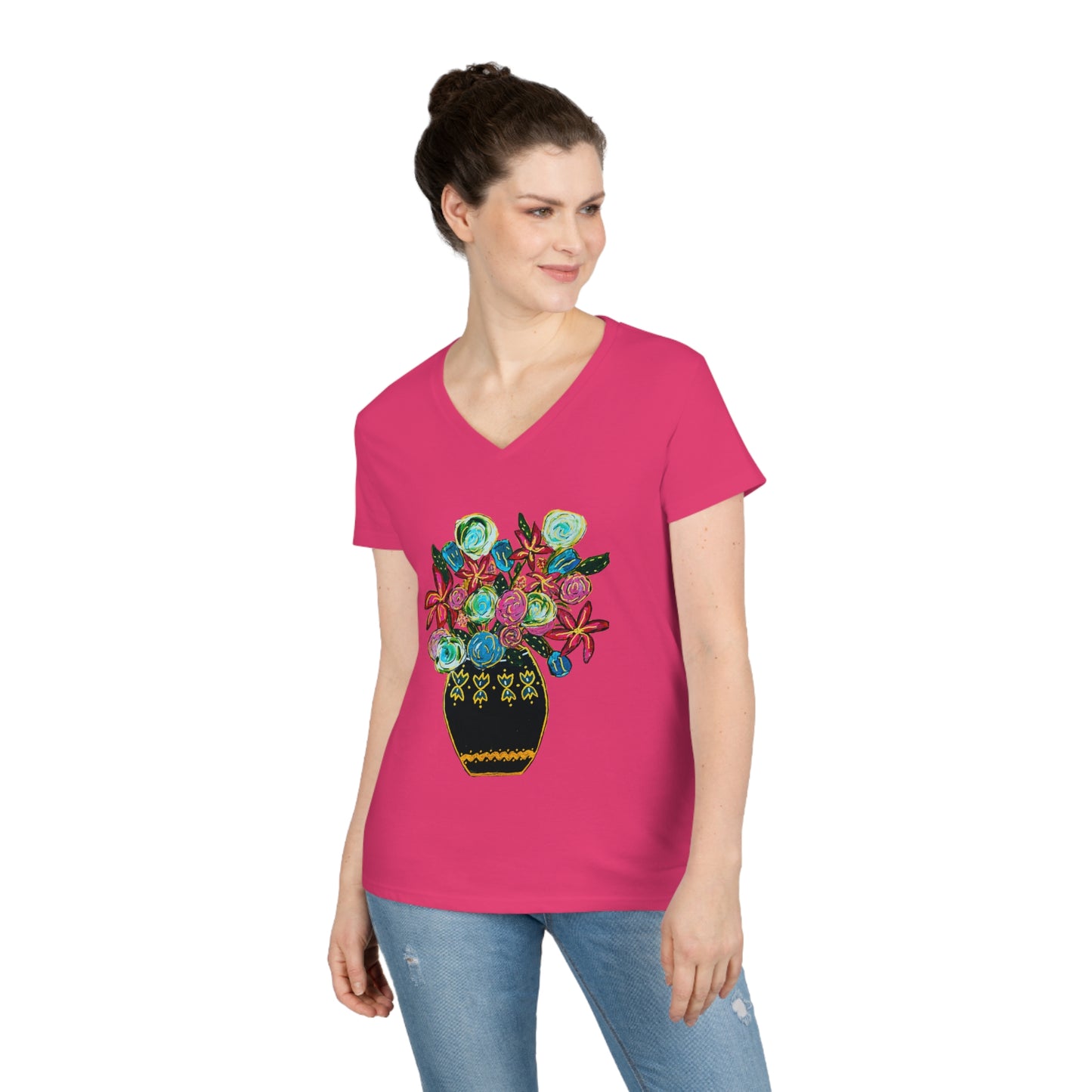 Ladies' V-Neck T-Shirt - Heliconia Pink