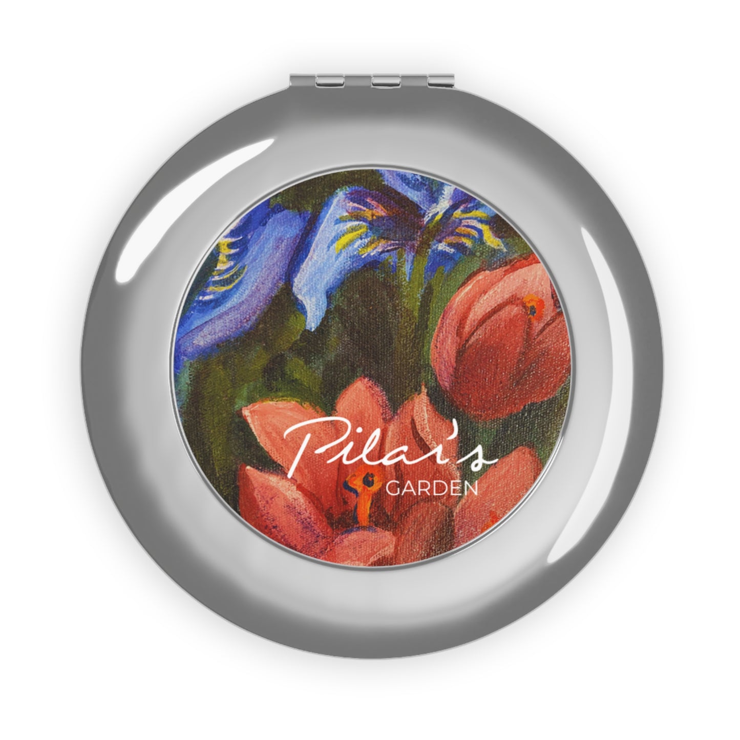 Compact Travel Mirror - Red and Blue Irises