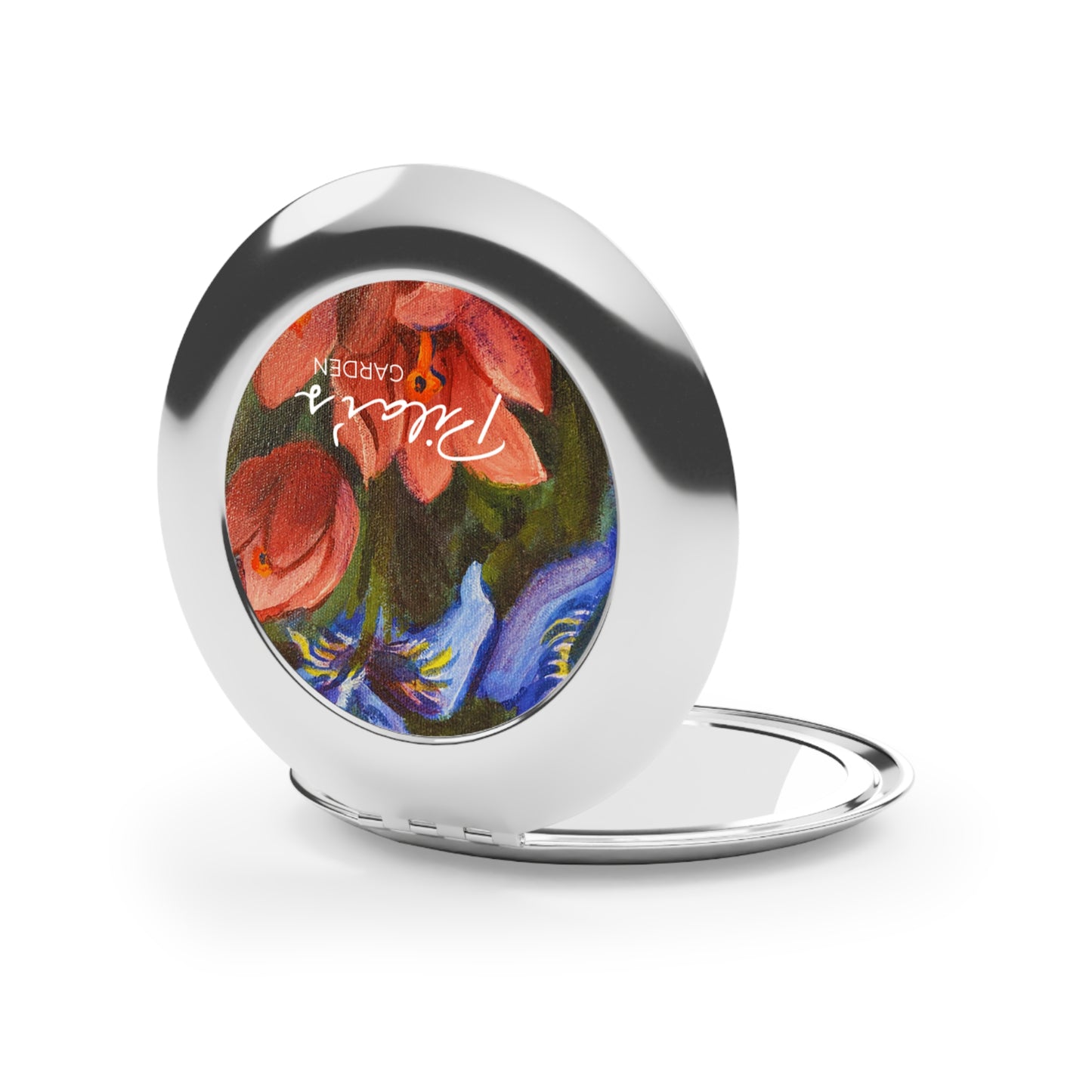 Compact Travel Mirror - Red and Blue Irises