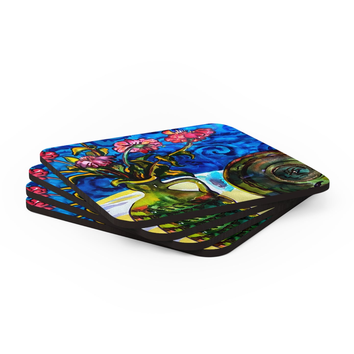 Corkwood Coaster Set - Green Vase