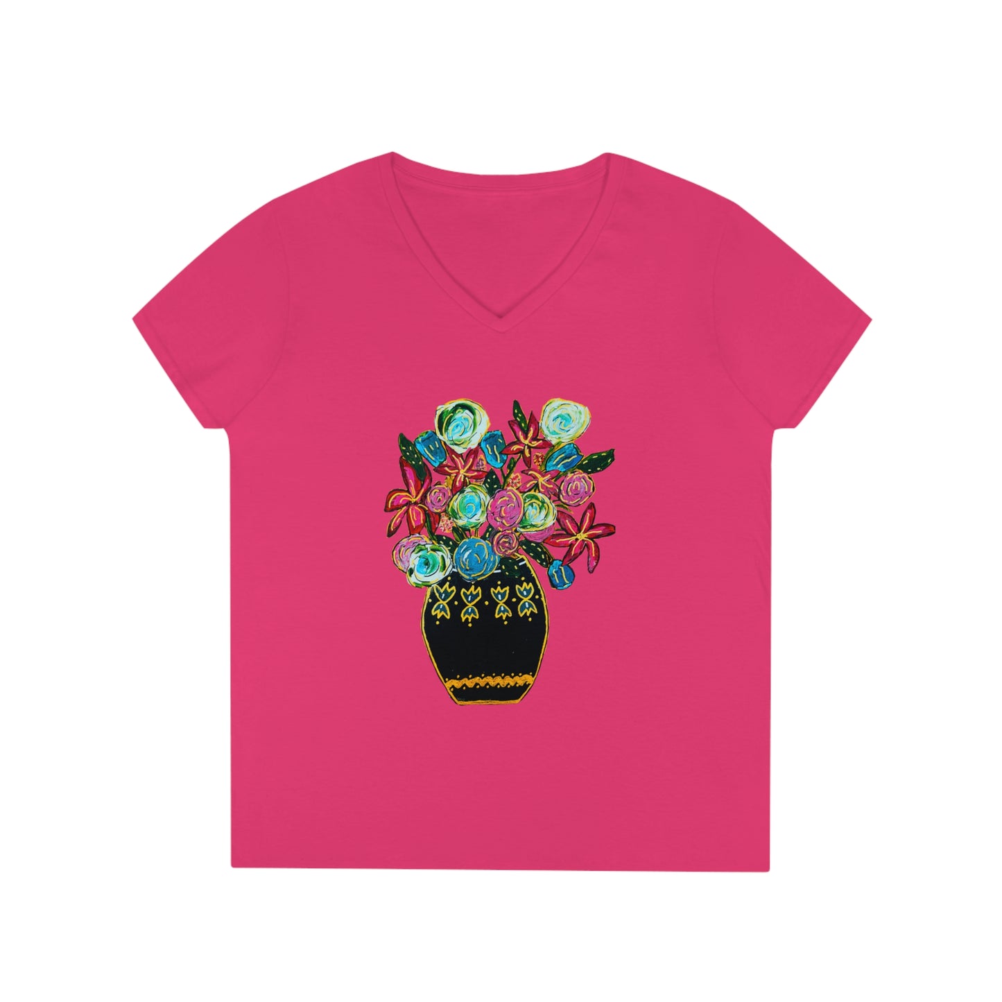 Ladies' V-Neck T-Shirt - Heliconia Pink