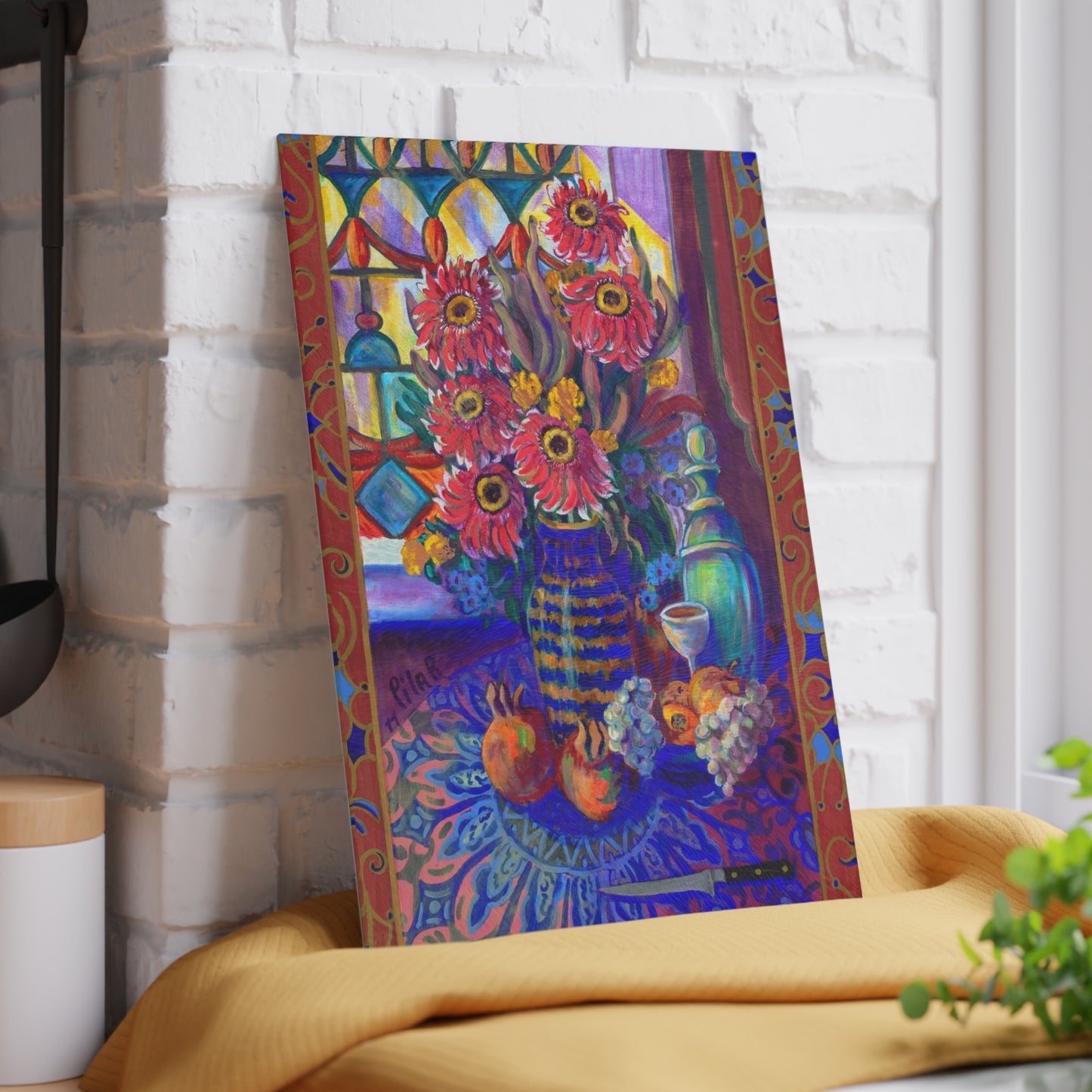 Tempered Glass Cutting Board "Kitchen Zinneas"
