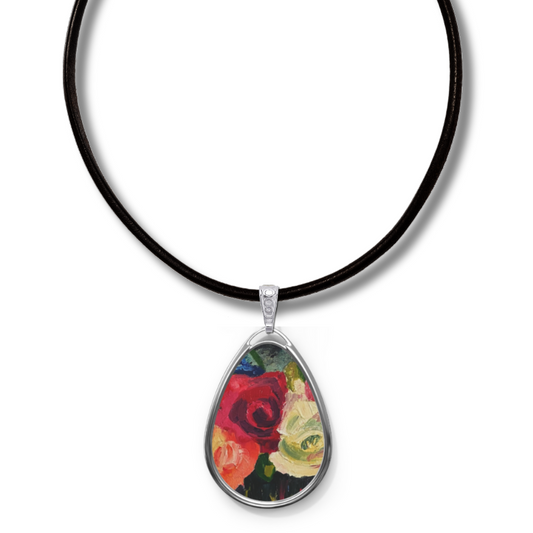Oval Pendant - "Tea Roses"