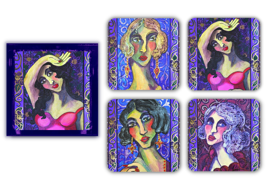 Coaster Set in Handmade Tray "Les Parisiennes"