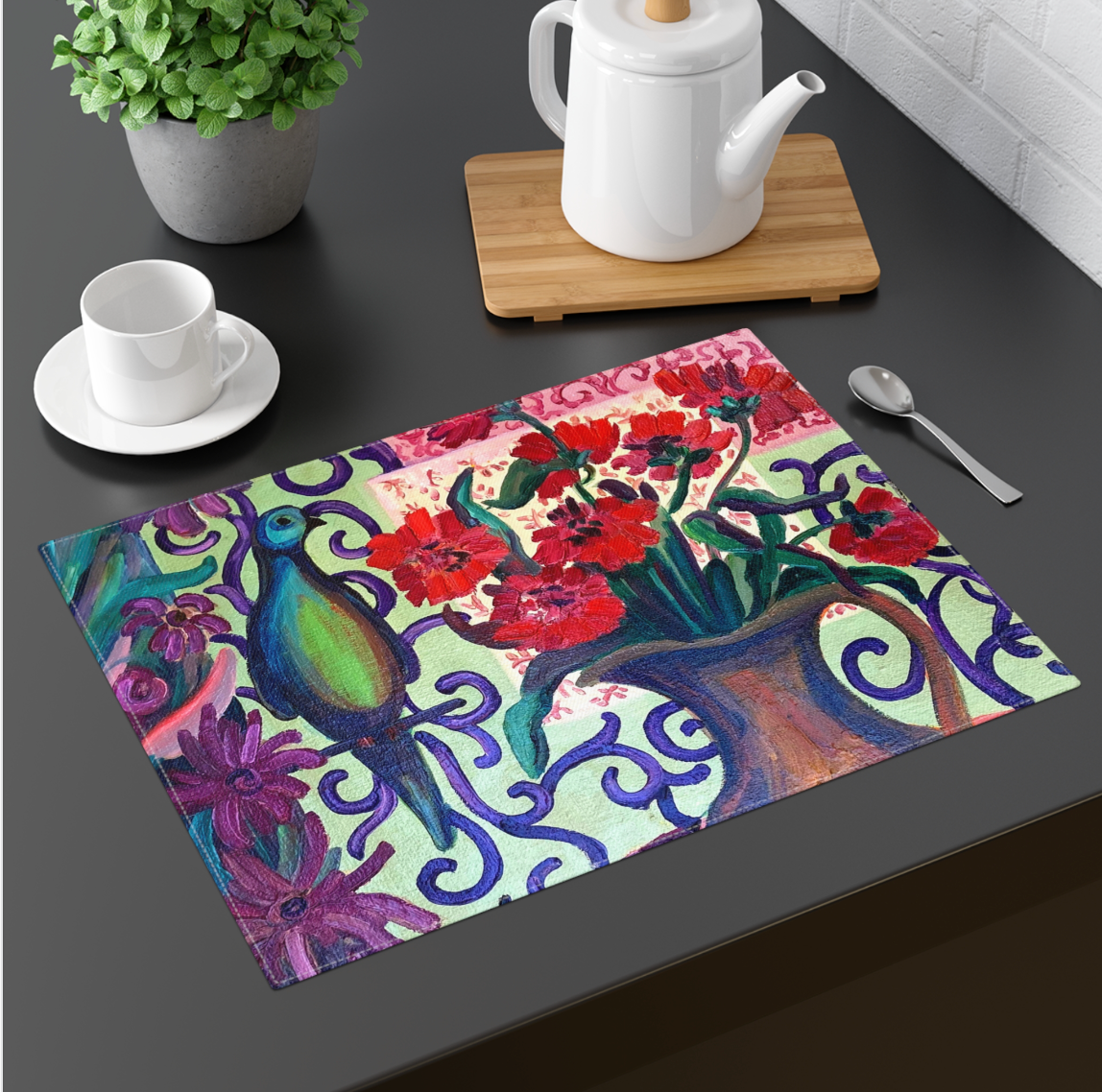 Custom Fabric Placemat "Green Parrot"