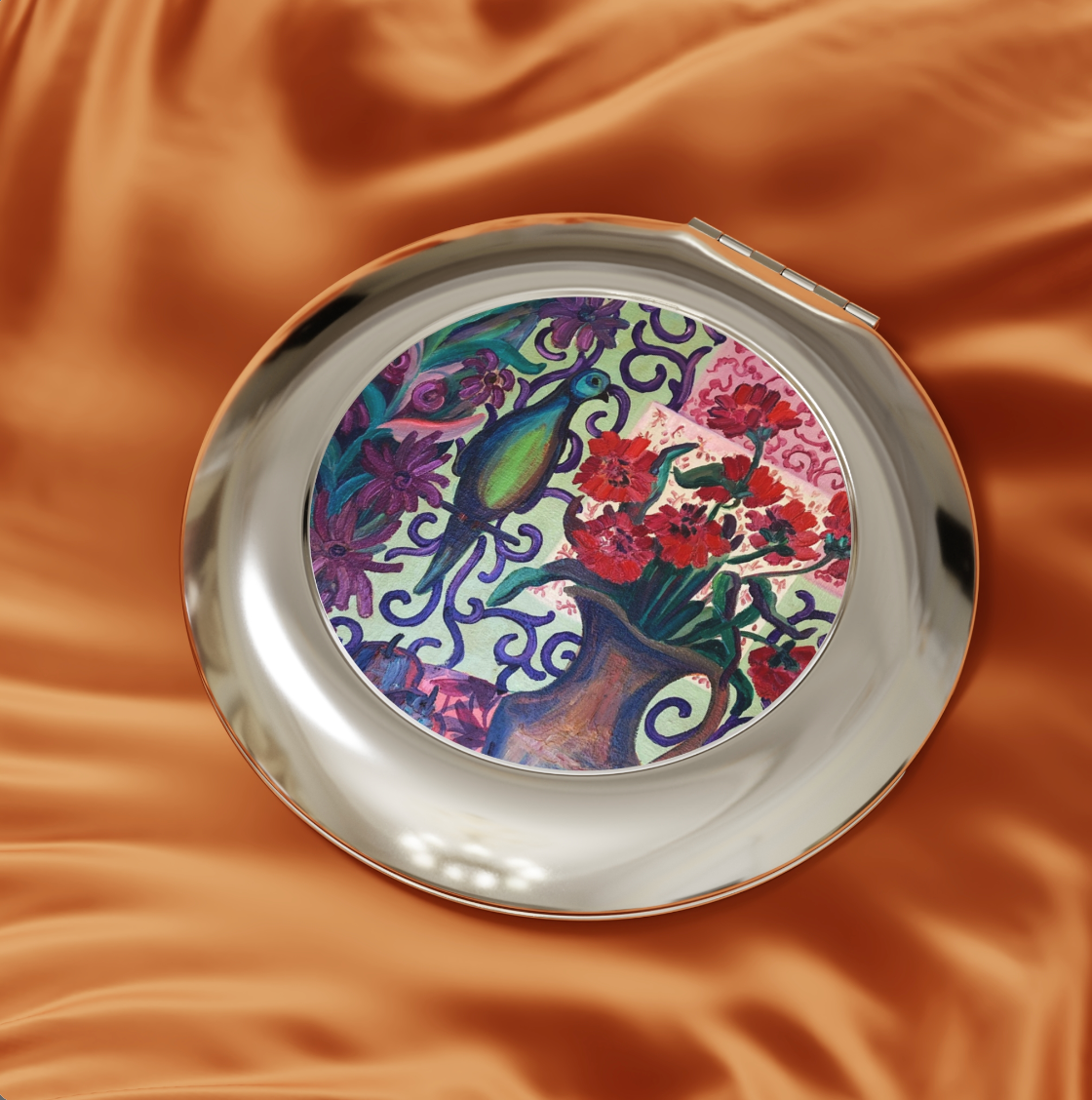 Compact Travel Mirror - "Green Parrot"