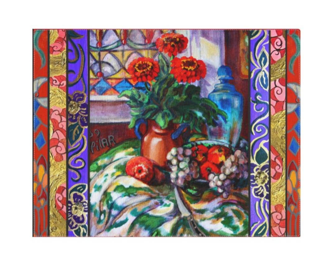 Custom Fabric Placemat"Pomegranates and Zinnias"