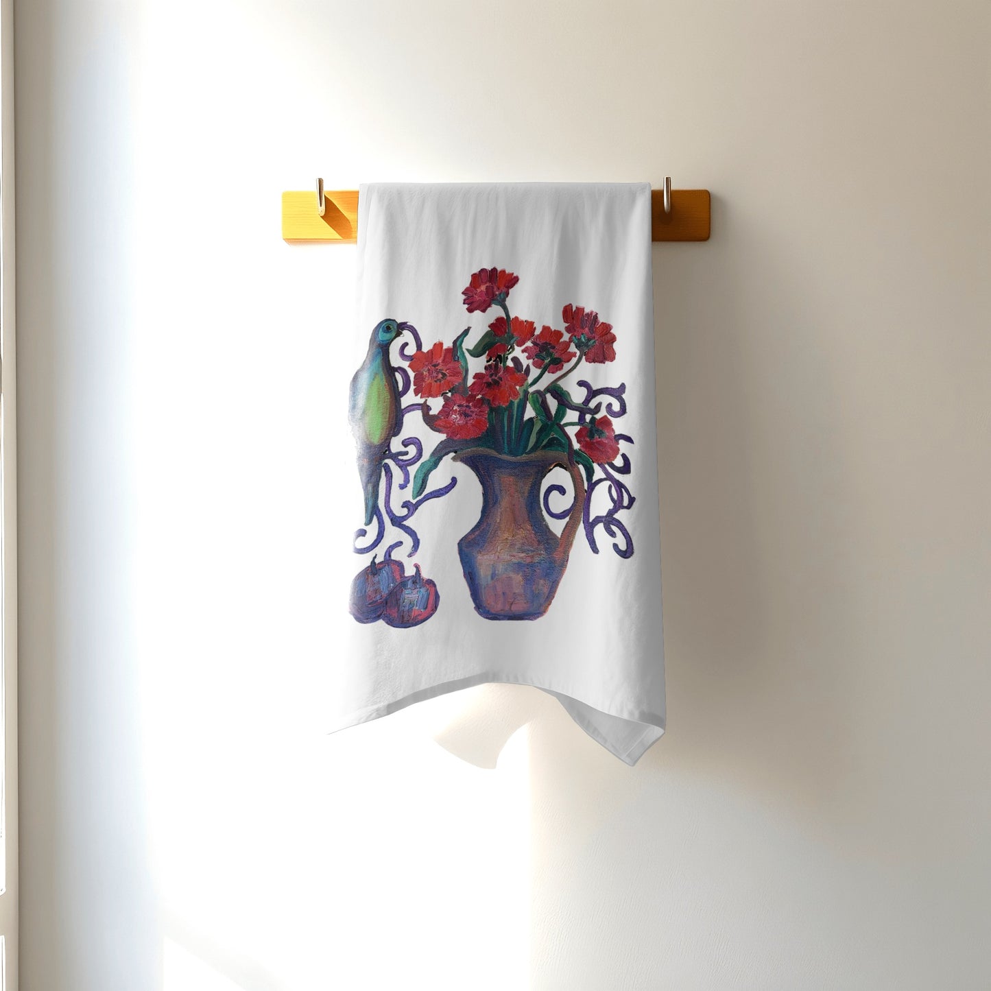 Cotton Tea Towel -"Green Parrot"