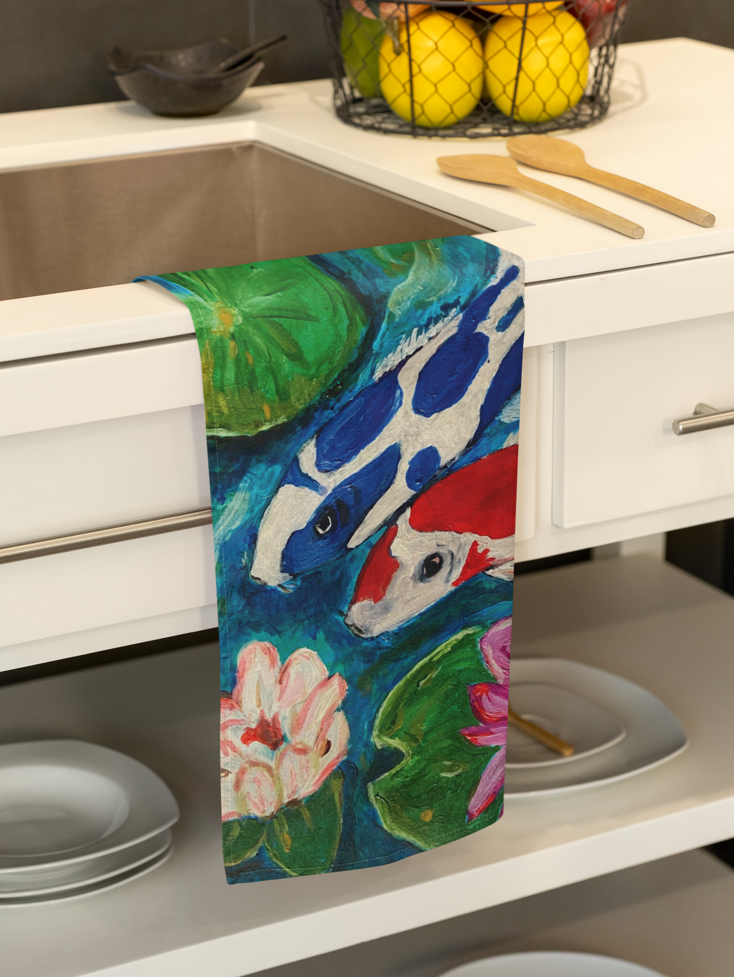 Cotton Tea Towel - Koi Pond