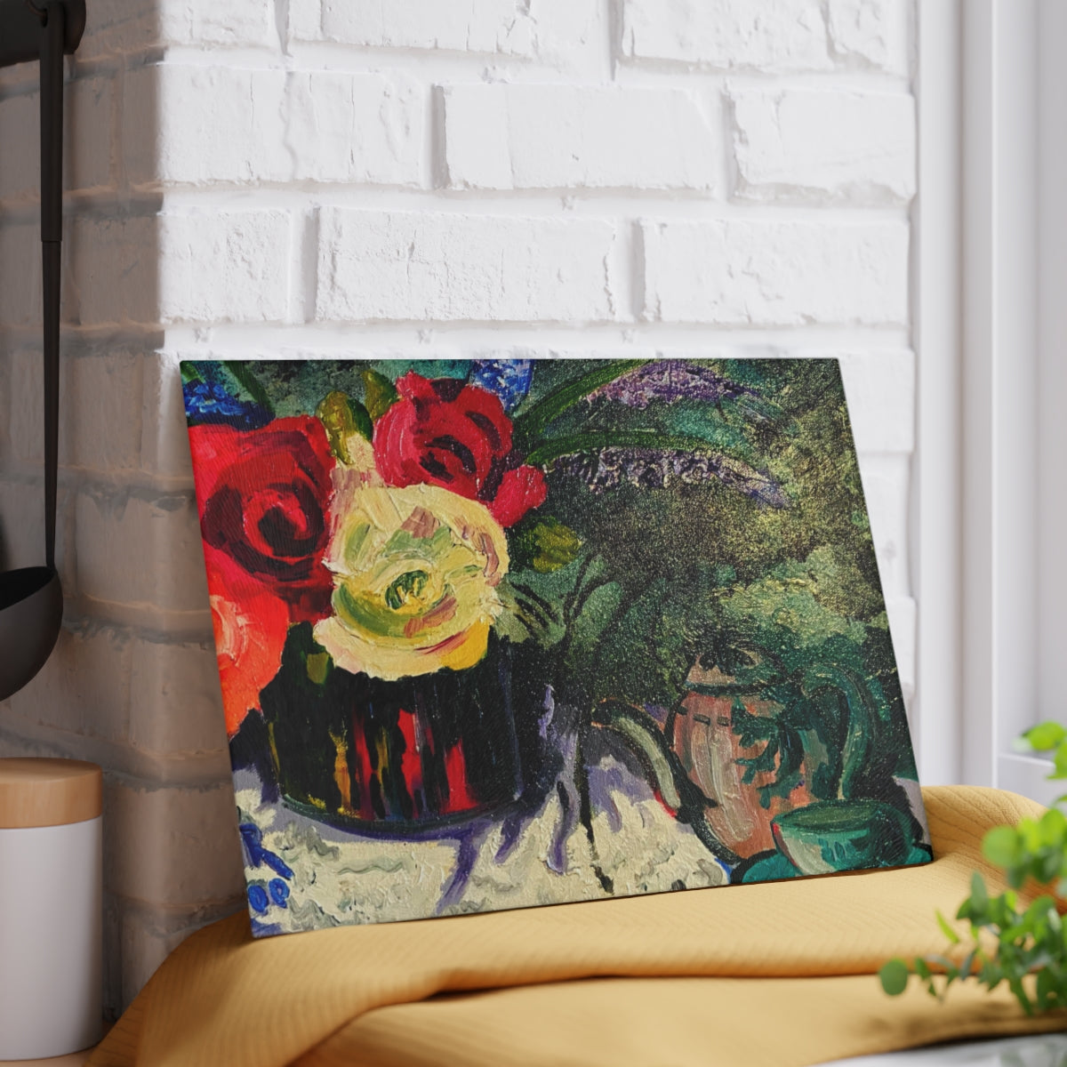Tempered Glass Cutting Board "Tea Roses"