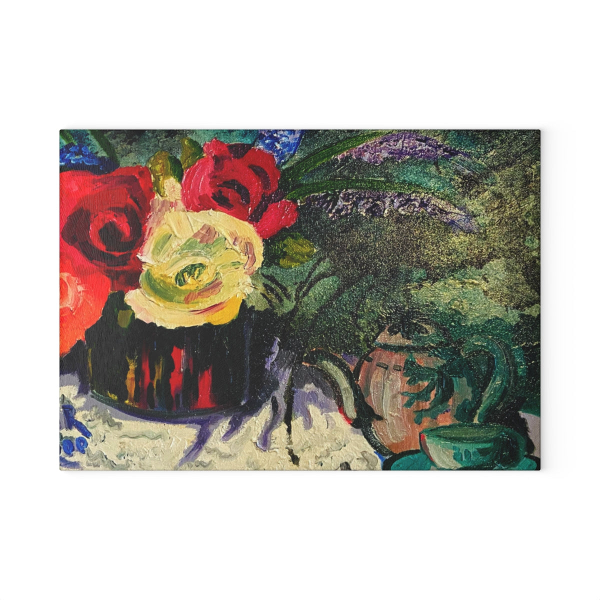 Tempered Glass Cutting Board "Tea Roses"