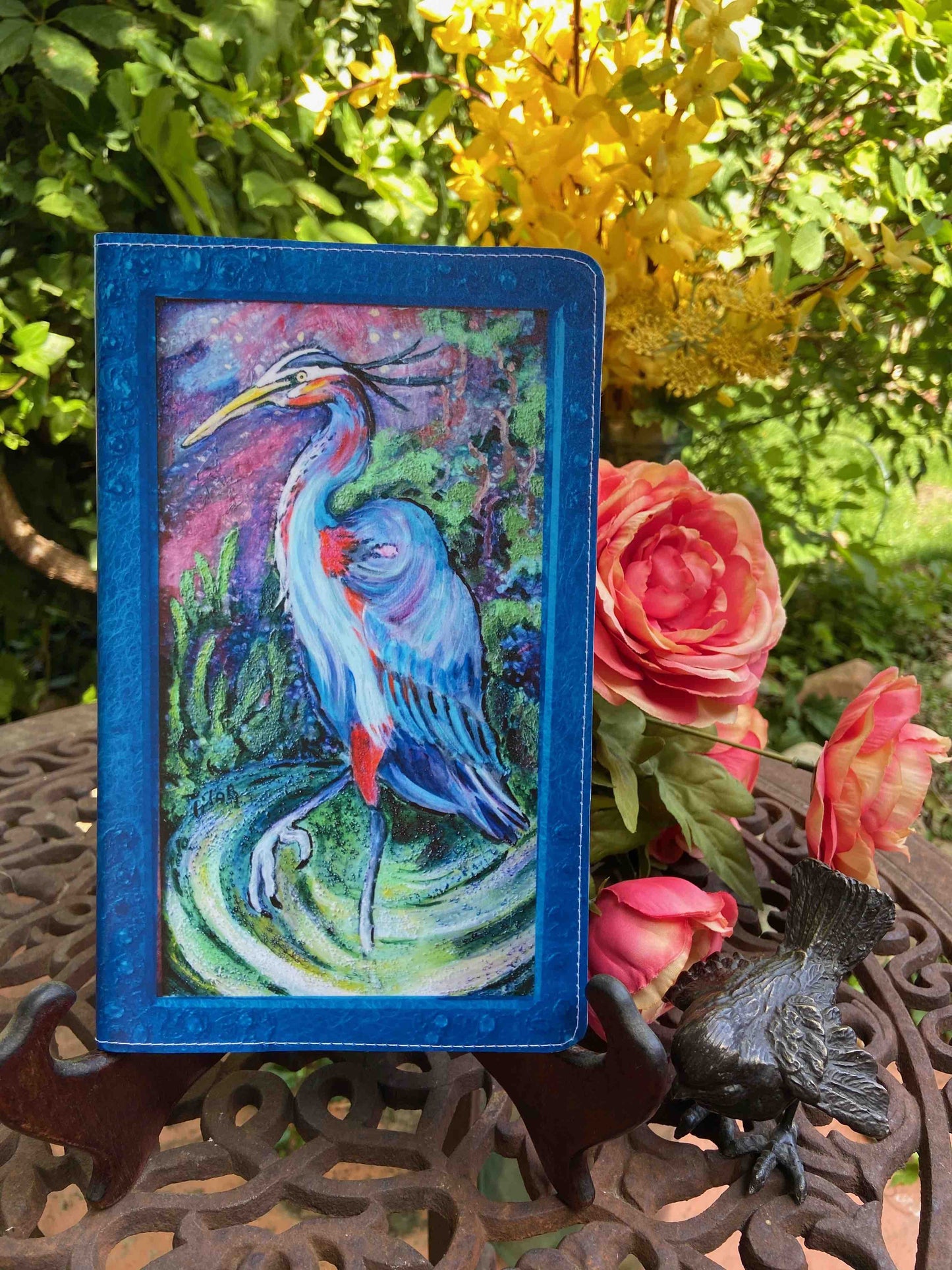 Moleskine Cover + 2 lined cahier notebooks, "Blue Heron"