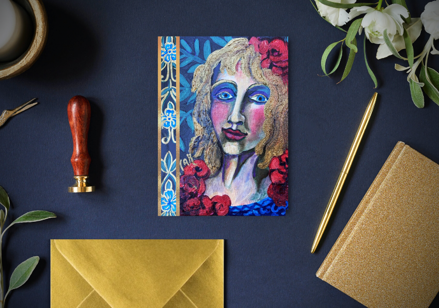 Greeting Card - "Columbina with Roses" From Comedia Dell'Arte Series