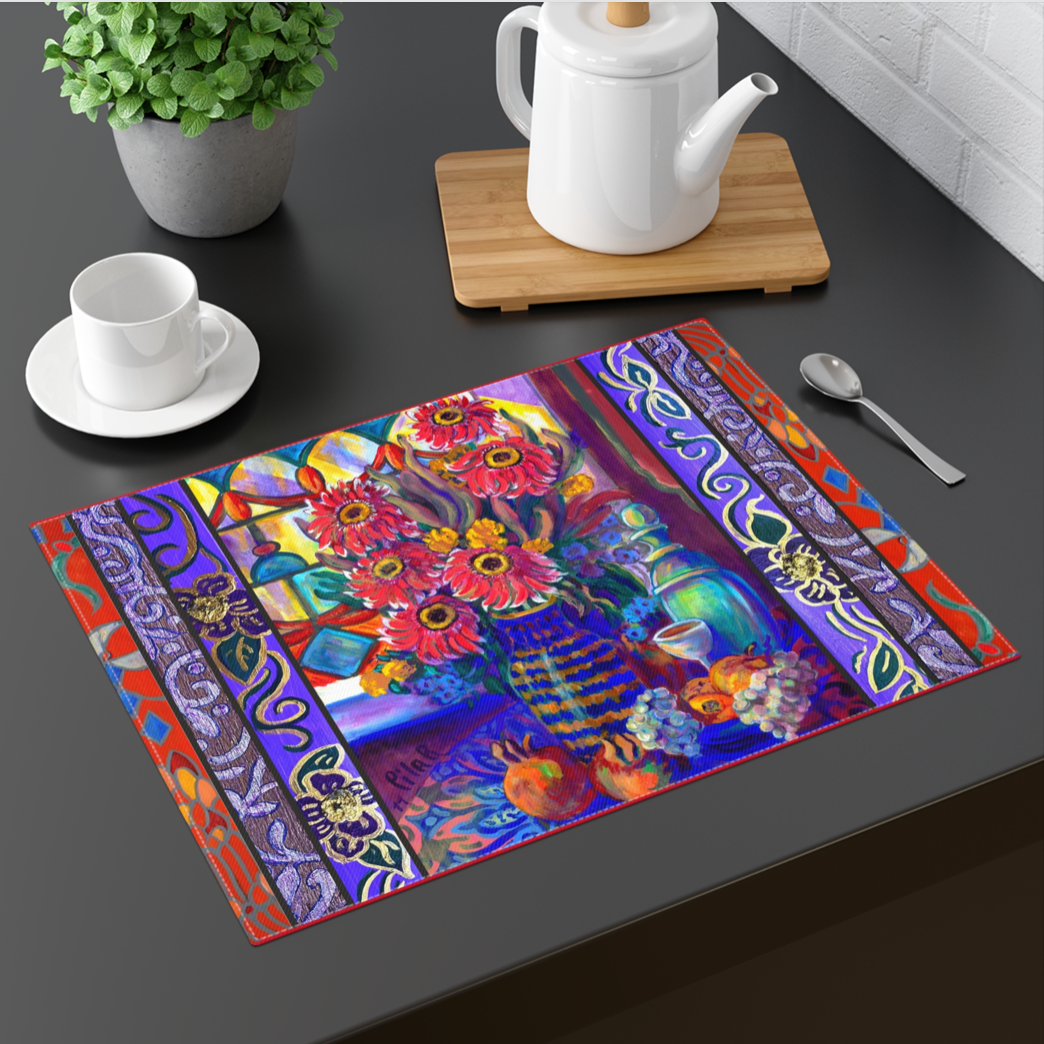 Custom Fabric Placemat "Kitchen Zinnias"