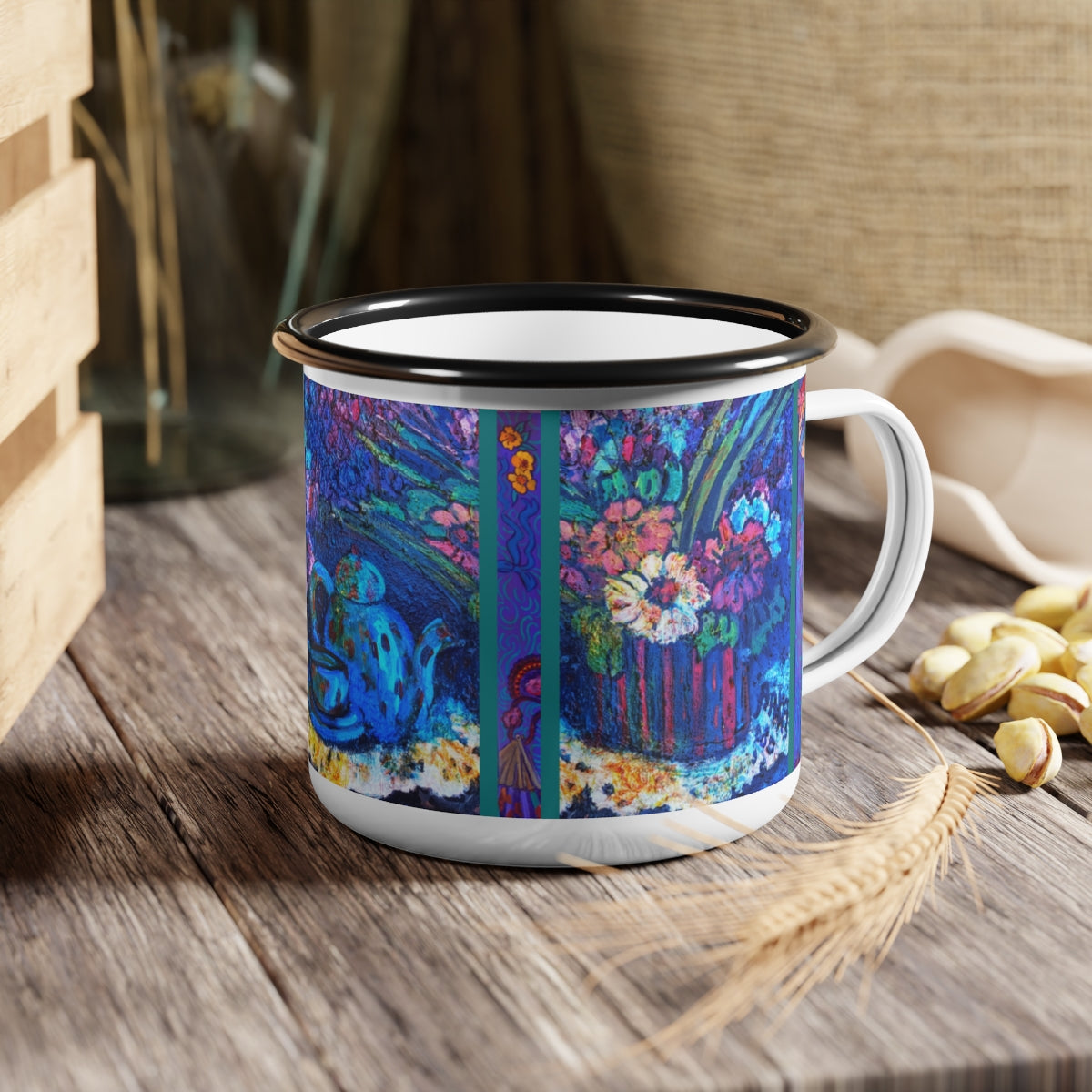 Enamel Camp Cup "Blue Teapot"