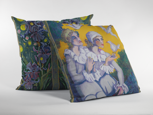 Decorative Pillow - "Message of the Doves" featuring Pierrot and Columbina