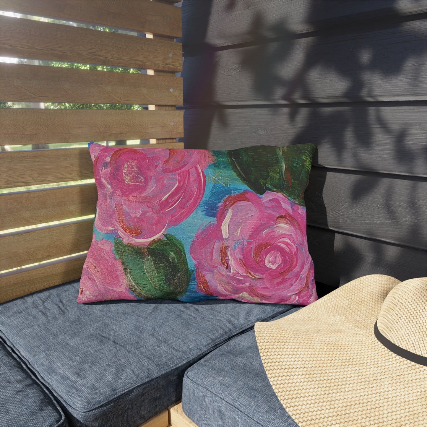 Outdoor Pillows - Pink Flowers and Birdie