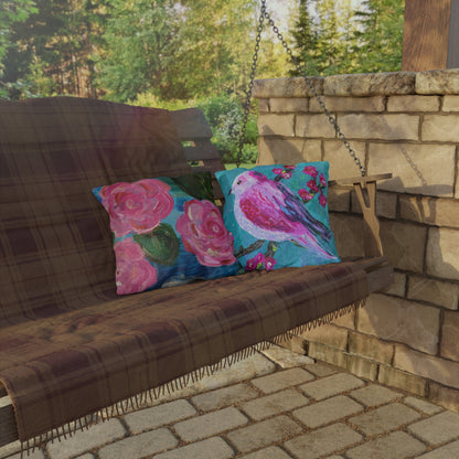 Outdoor Pillows - Pink Flowers and Birdie