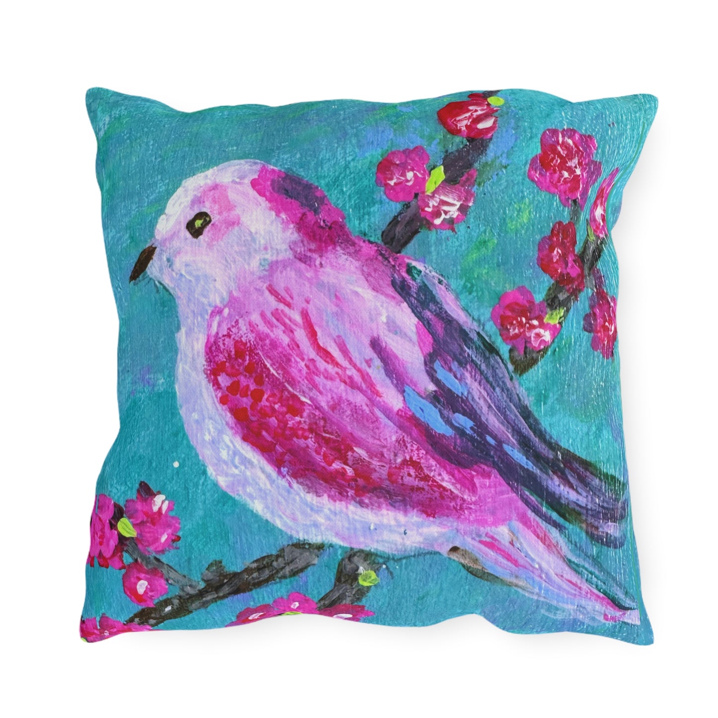 Outdoor Pillows - Pink Flowers and Birdie