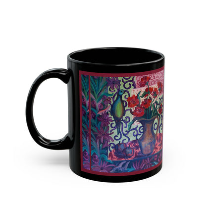 Ceramic Mug (Black) -Green Parrot
