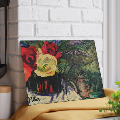 Tempered Glass Cutting Board "Tea Roses"