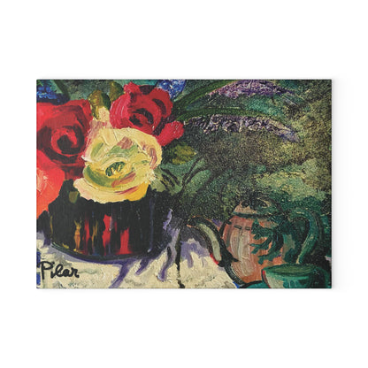 Tempered Glass Cutting Board "Tea Roses"