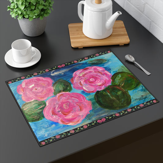 Cotton Placemat,  Pink Waterlilies