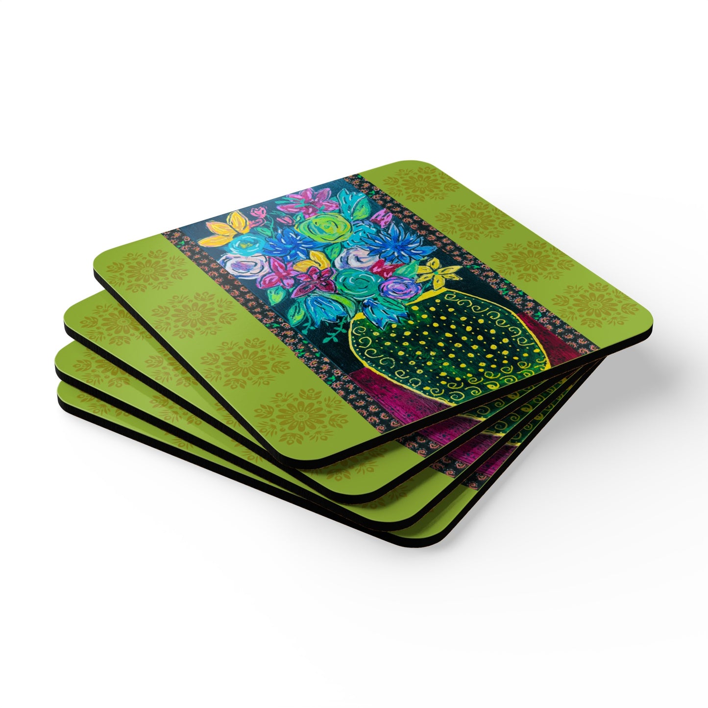 Corkwood Coaster Set - Spring Green by "Monica in the Garden"