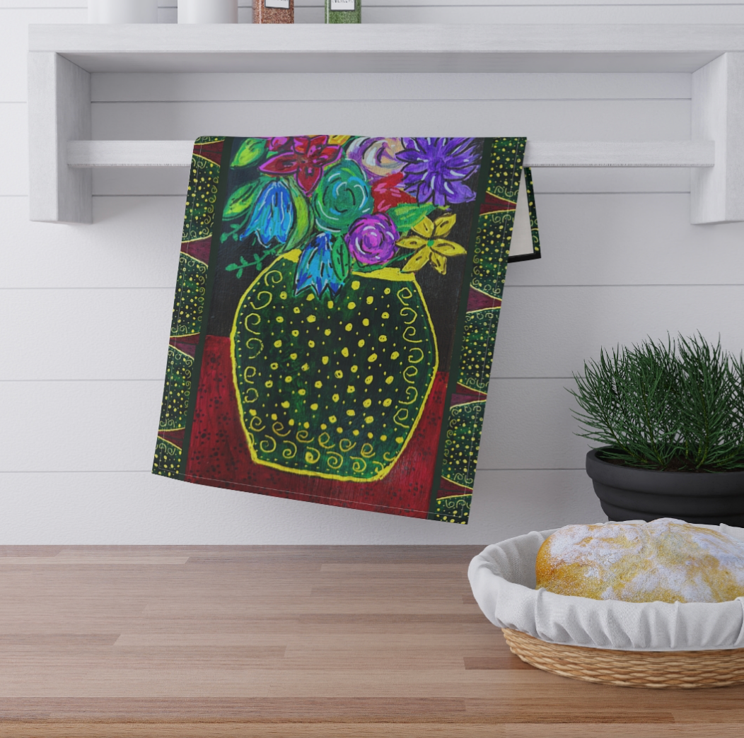 Cotton Tea Towel - Black Vase and Blooms