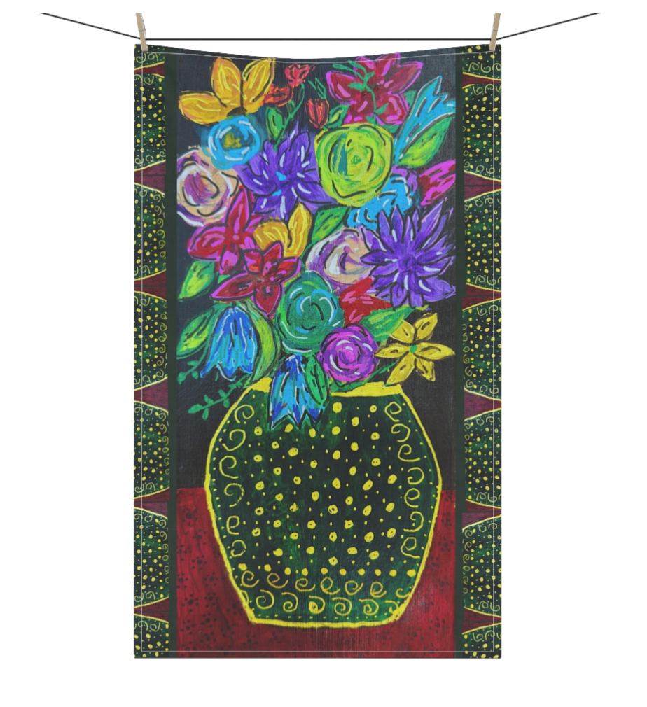 Cotton Tea Towel - Black Vase and Blooms