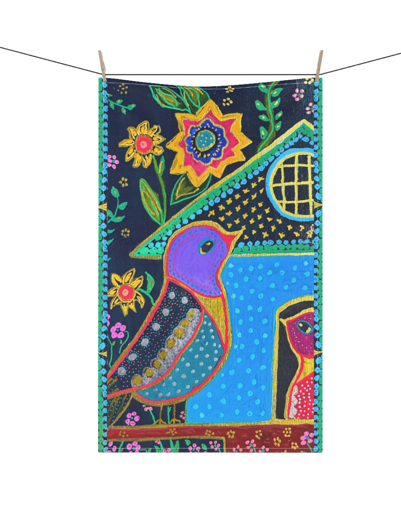 Cotton Tea Towel - Birdhouse