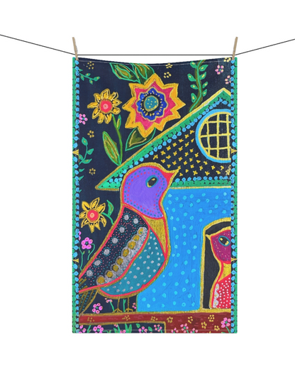 Cotton Tea Towel - Birdhouse