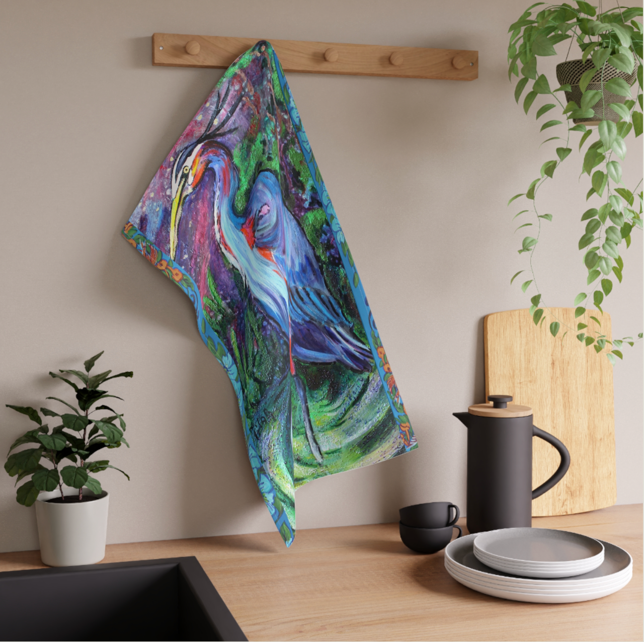 Cotton Tea Towel - Blue Heron