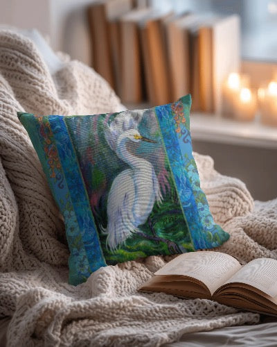 Decorative Pillow - Two Herons, Front/Back Complimentary Design