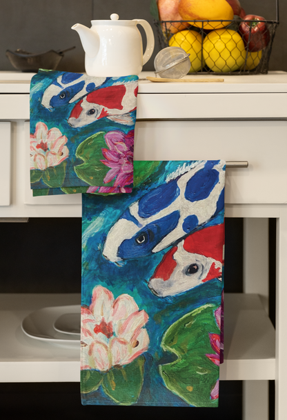 Cotton Tea Towel - Koi Pond