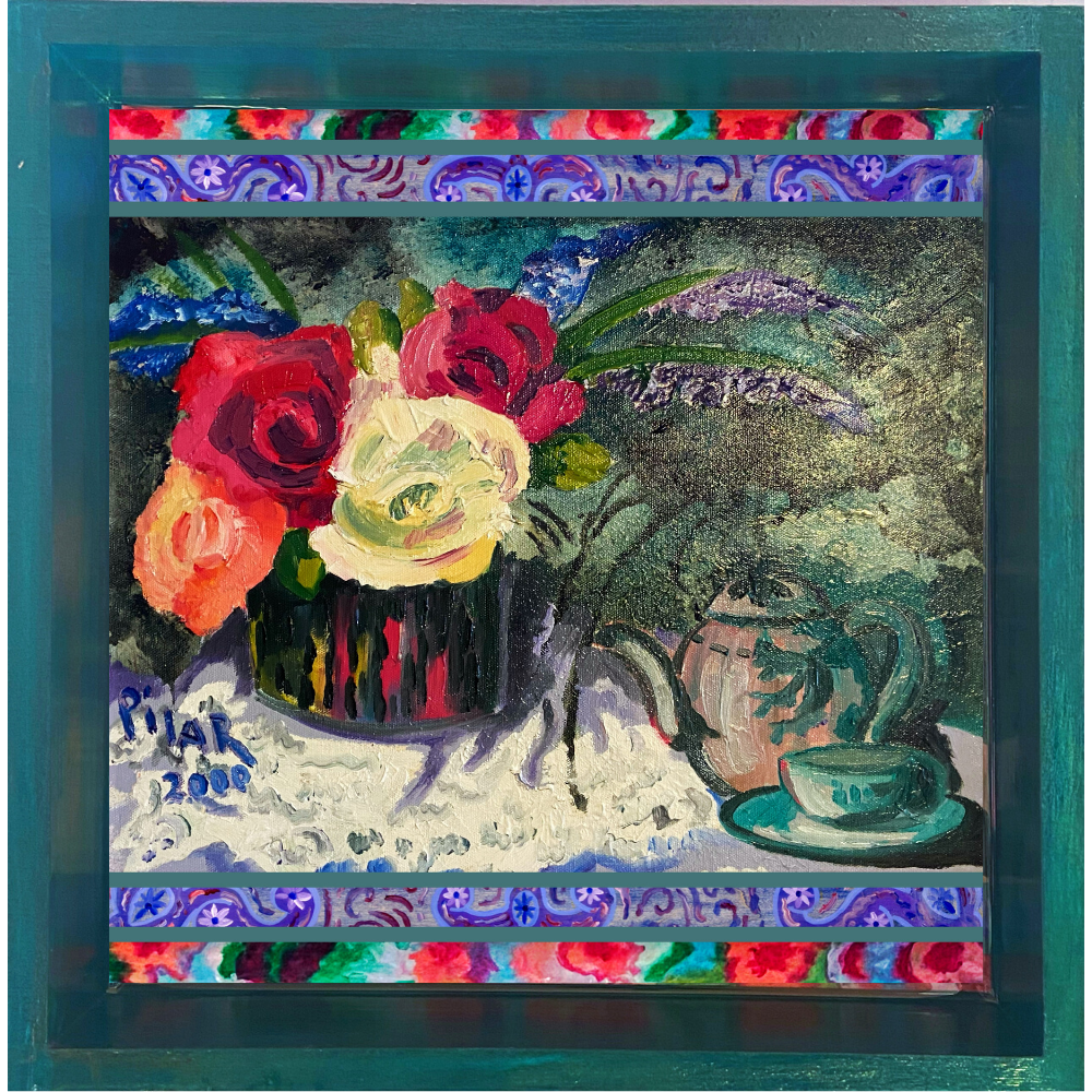 Wooden Shadowbox/Tray: Tea Roses